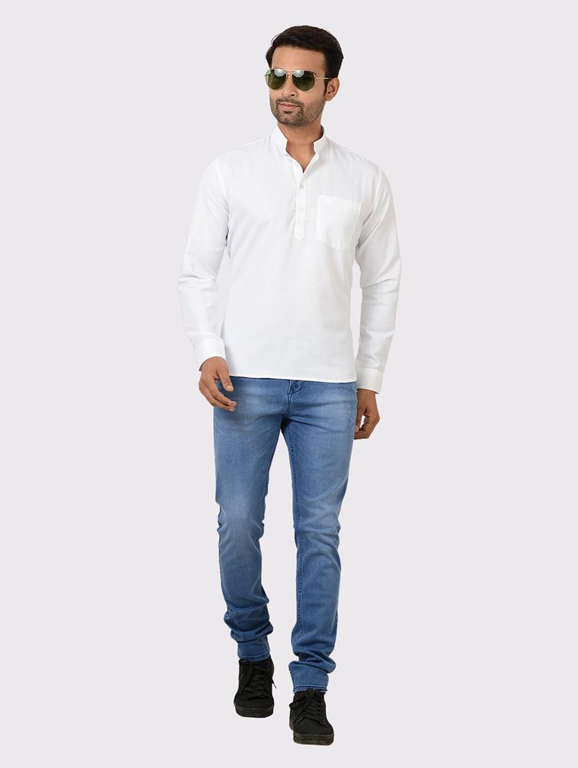 men solid long sleeves regular fit short kurta - 21575020 - Standard Image - 3