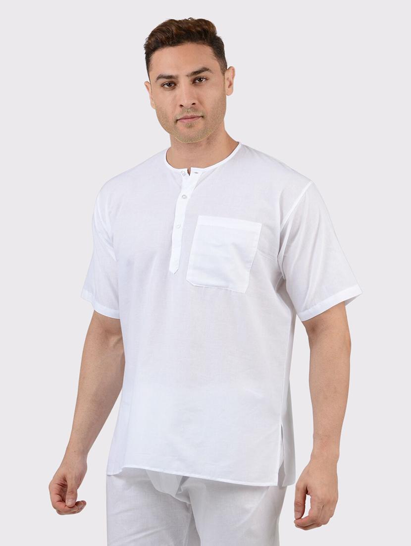 men solid short sleeves slim fit round neck short kurta - 21575022 -  Zoom Image - 0