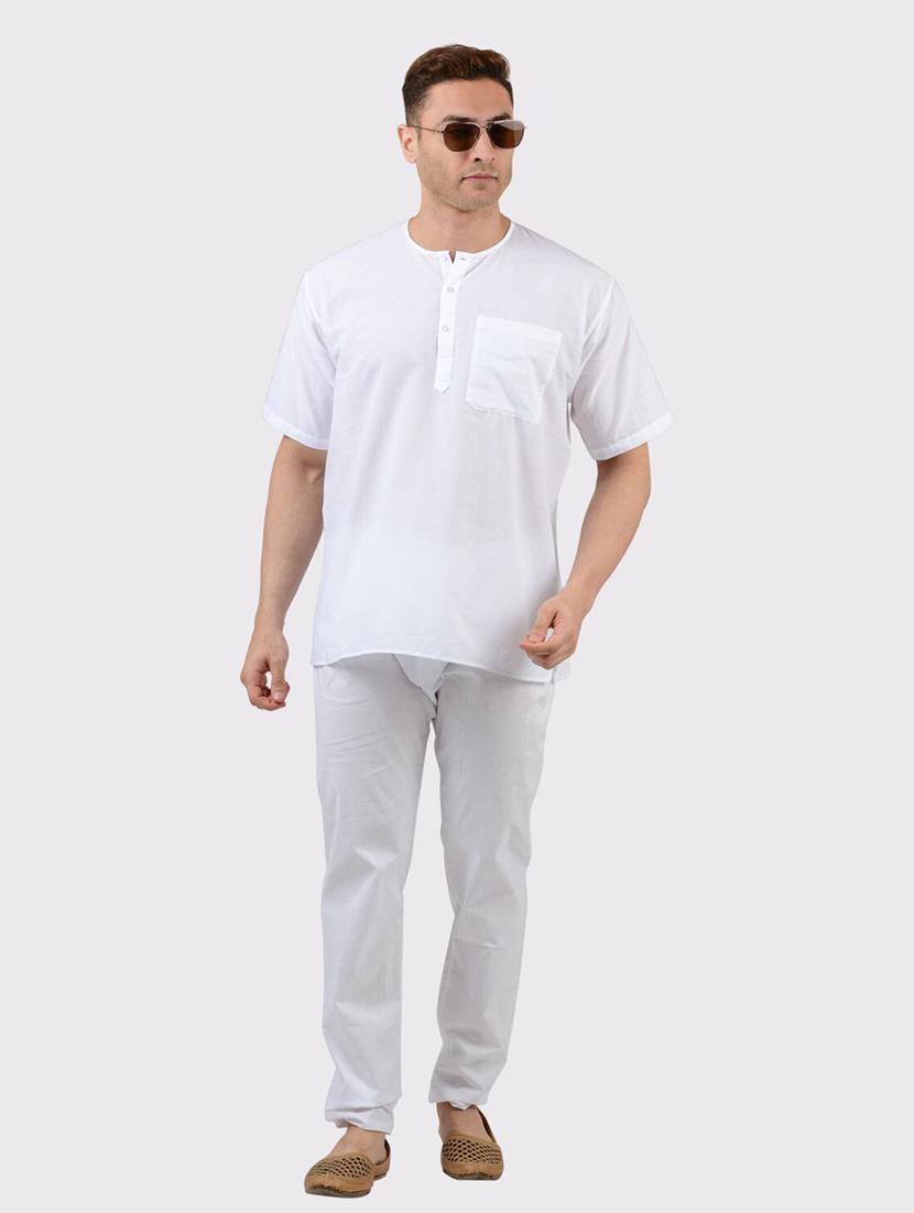 men solid short sleeves slim fit round neck short kurta - 21575022 - Standard Image - 3