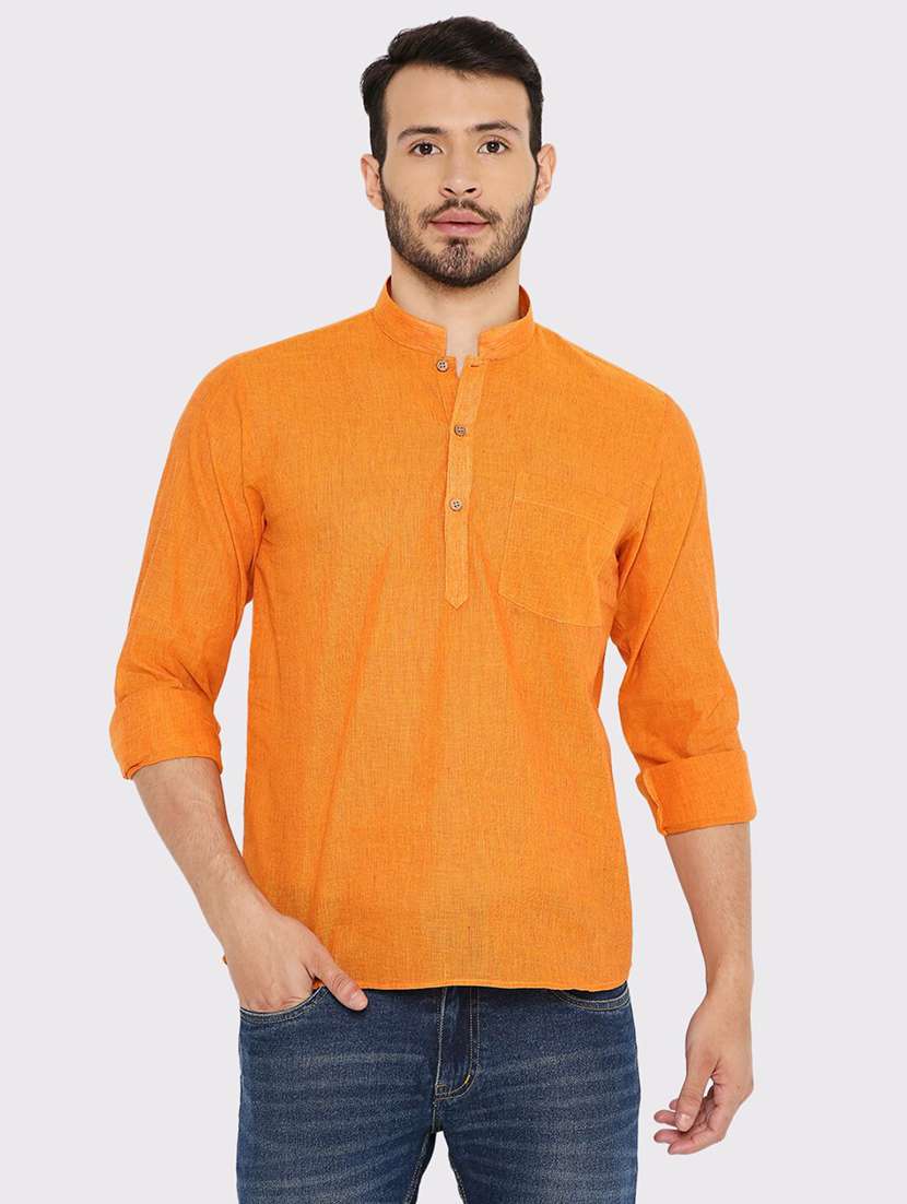 men solid long sleeves regular fit short kurta