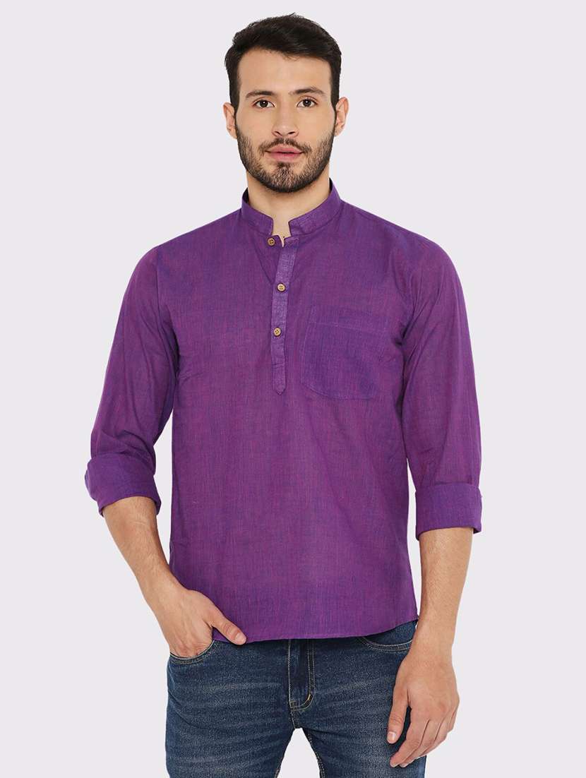 men solid regular fit short kurta