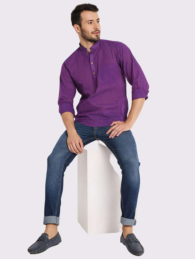 men solid regular fit short kurta - 21575025 -  Standard Image - 3