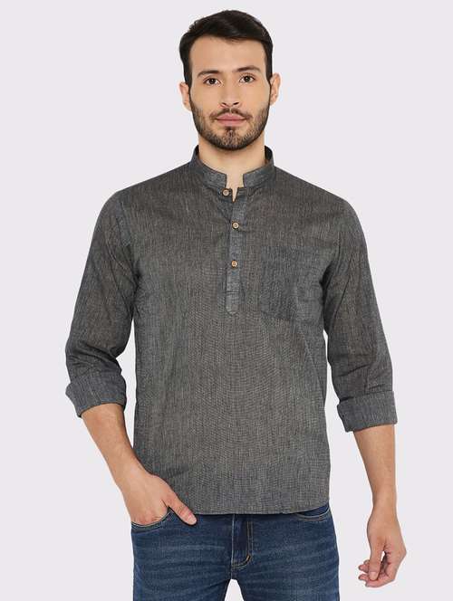 men solid regular fit short kurta - 21575026 - Standard Image - 0