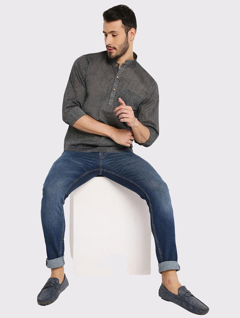 men solid regular fit short kurta - 21575026 - Standard Image - 3