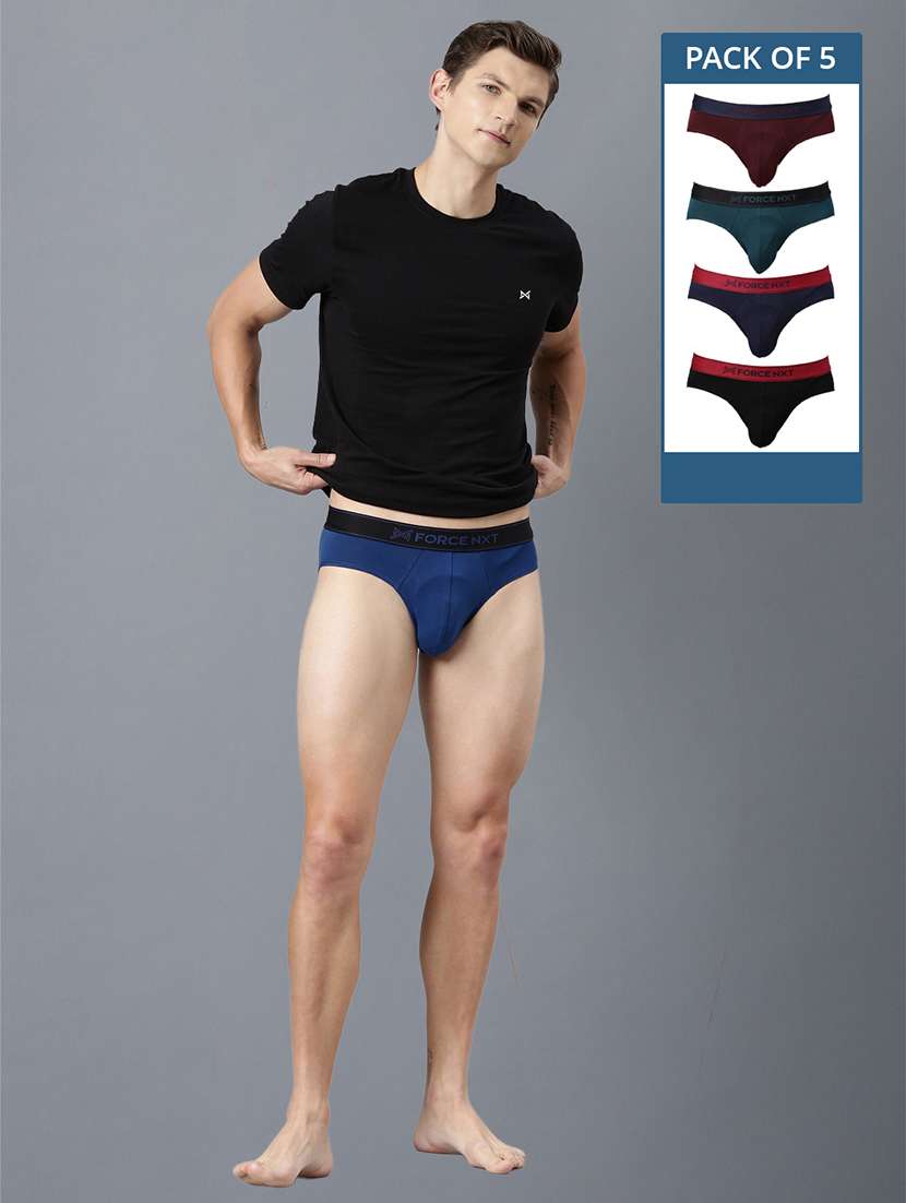 men pack of 5 solid hipster briefs