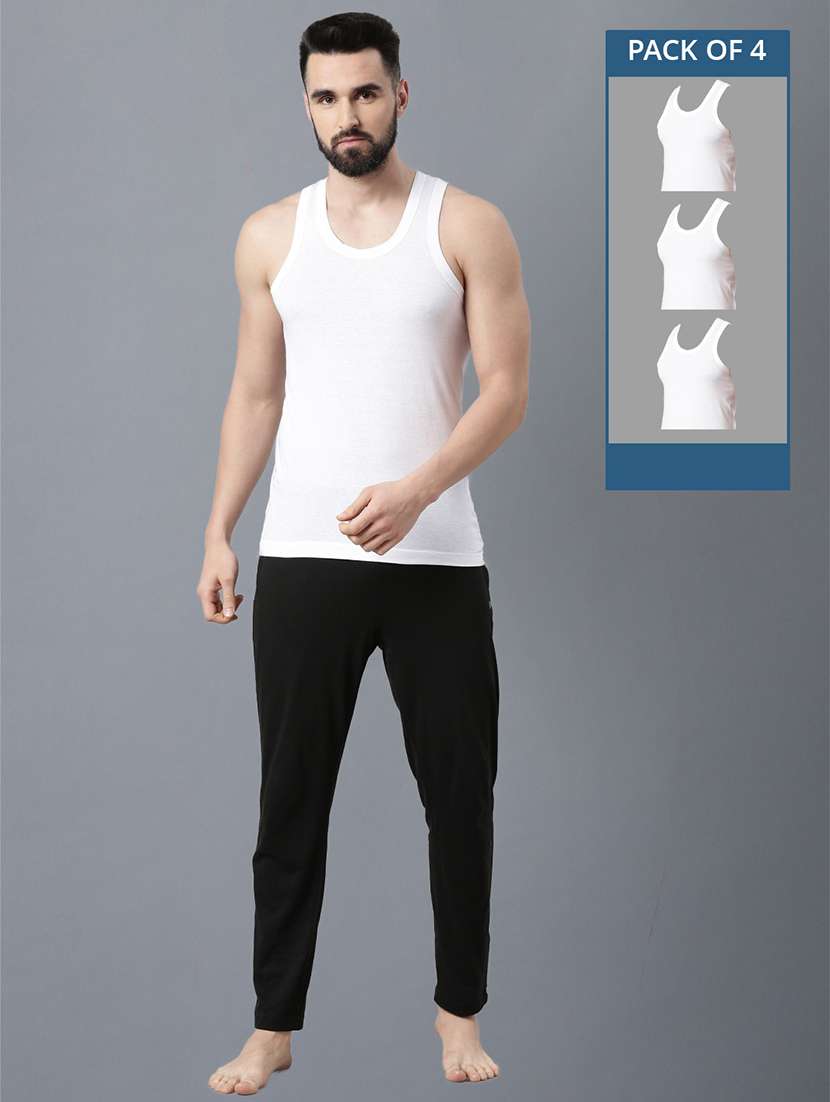 men pack of 4 solid white cotton vest