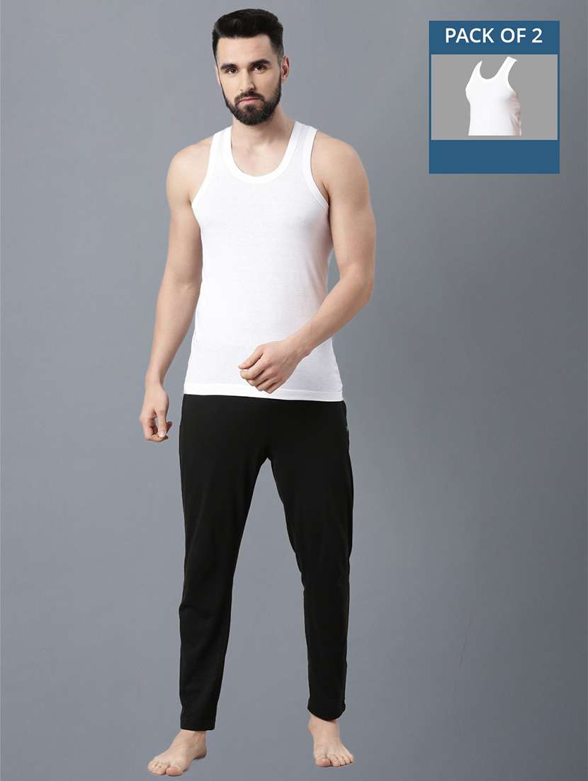 men pack of 2 solid white cotton vest
