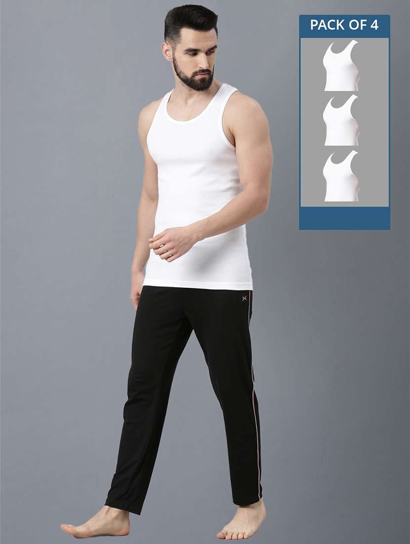 men pack of 4 solid white vest