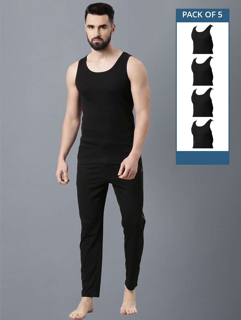 men pack of 5 solid black vest