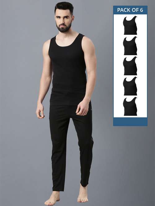 men pack of 6 solid black vest - 21575463 - Standard Image - 0