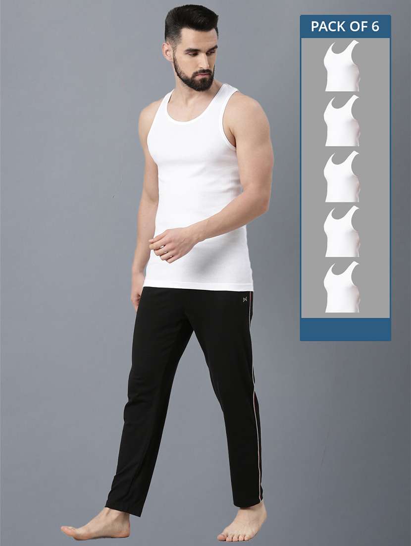 men pack of 6 solid white vest
