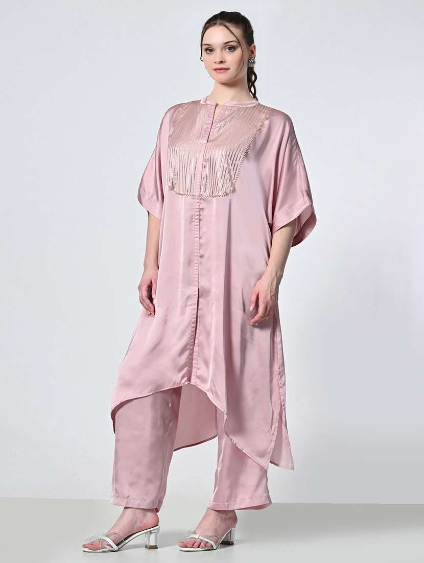 women pink solid kurta palazzo set - 21575485 - Standard Image - 3