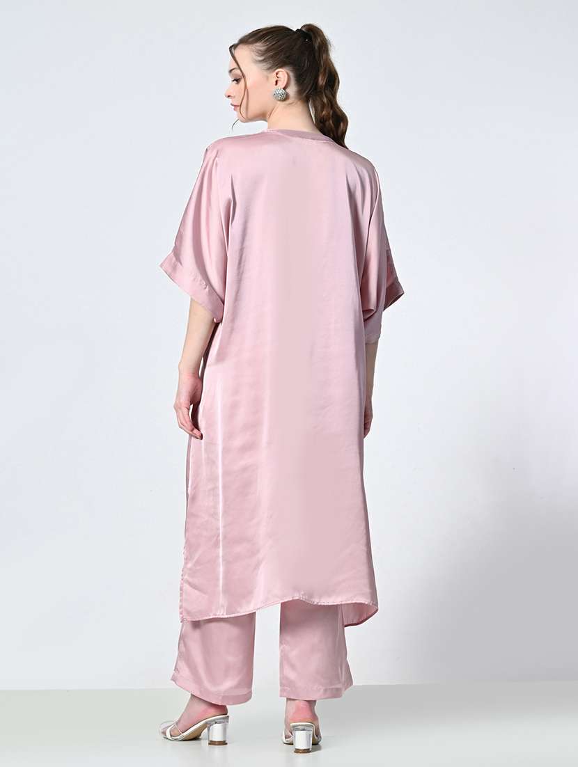 women pink solid kurta palazzo set - 21575485 - Standard Image - 5