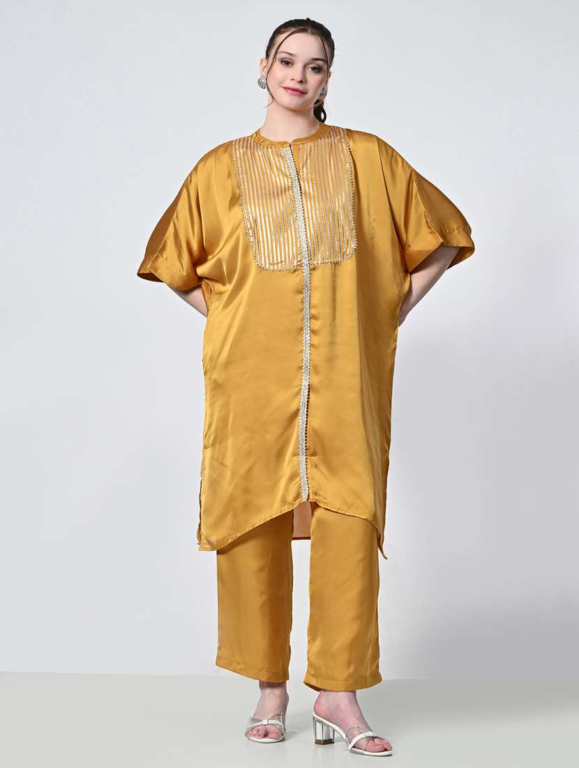 women mustard solid kurta palazzo set - 21575486 - Zoom Image - 0