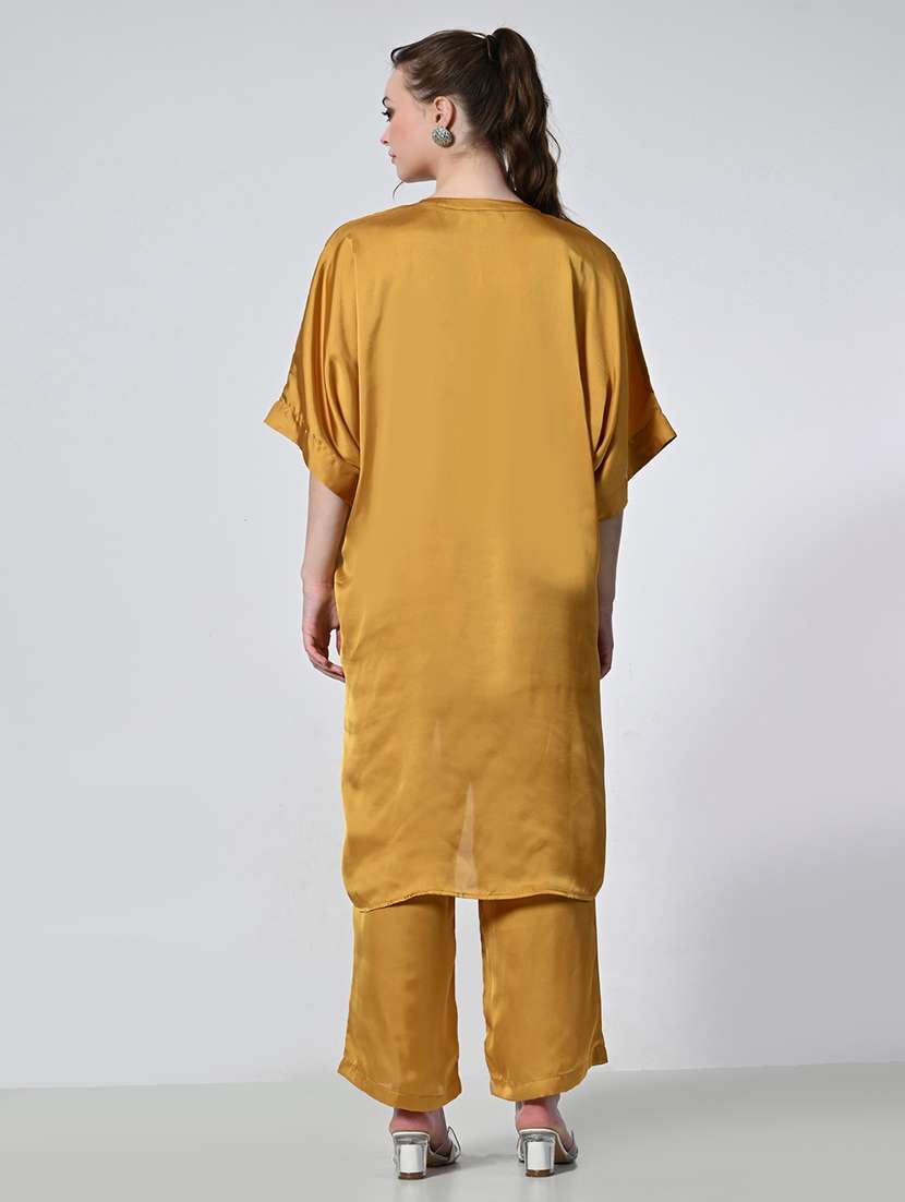 women mustard solid kurta palazzo set - 21575486 - Standard Image - 5