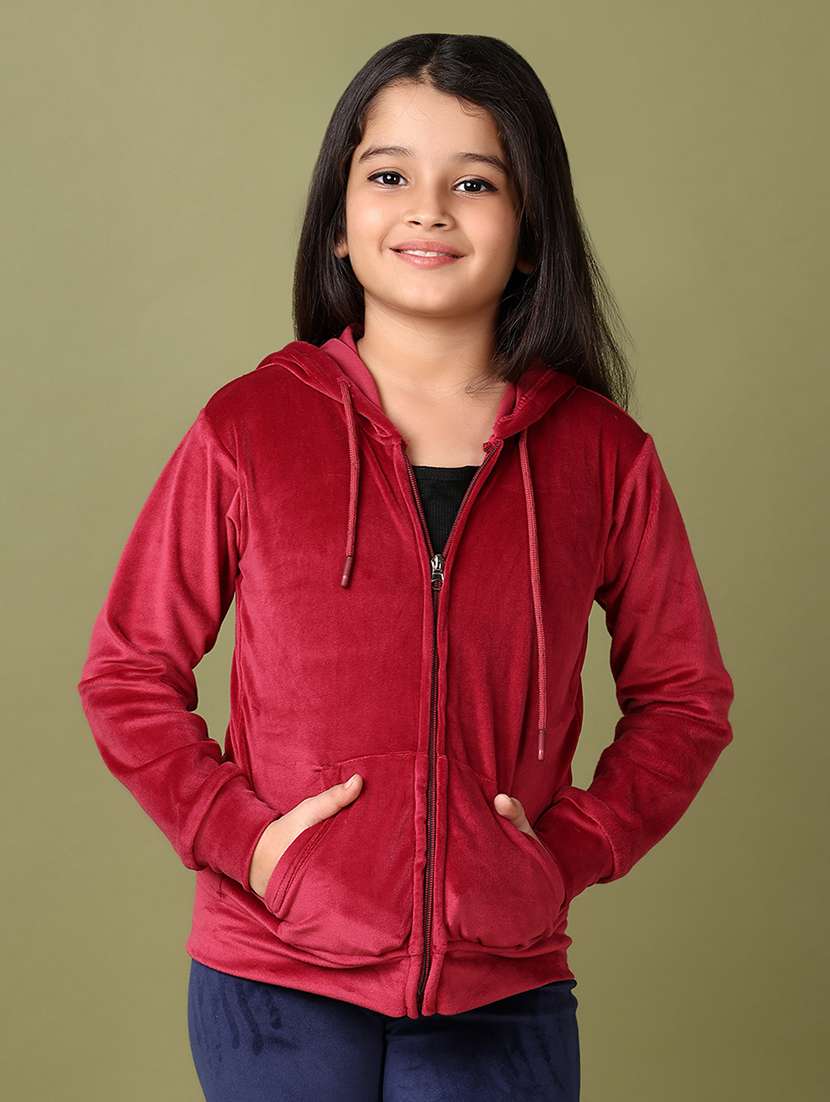 girls maroon solid long sleeve sweatshirts