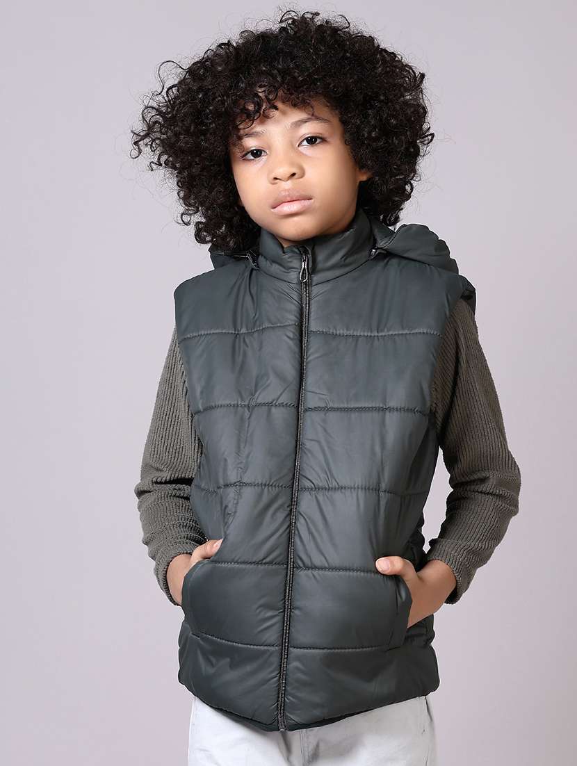 boys solid sleeveless hooded bomber jacket