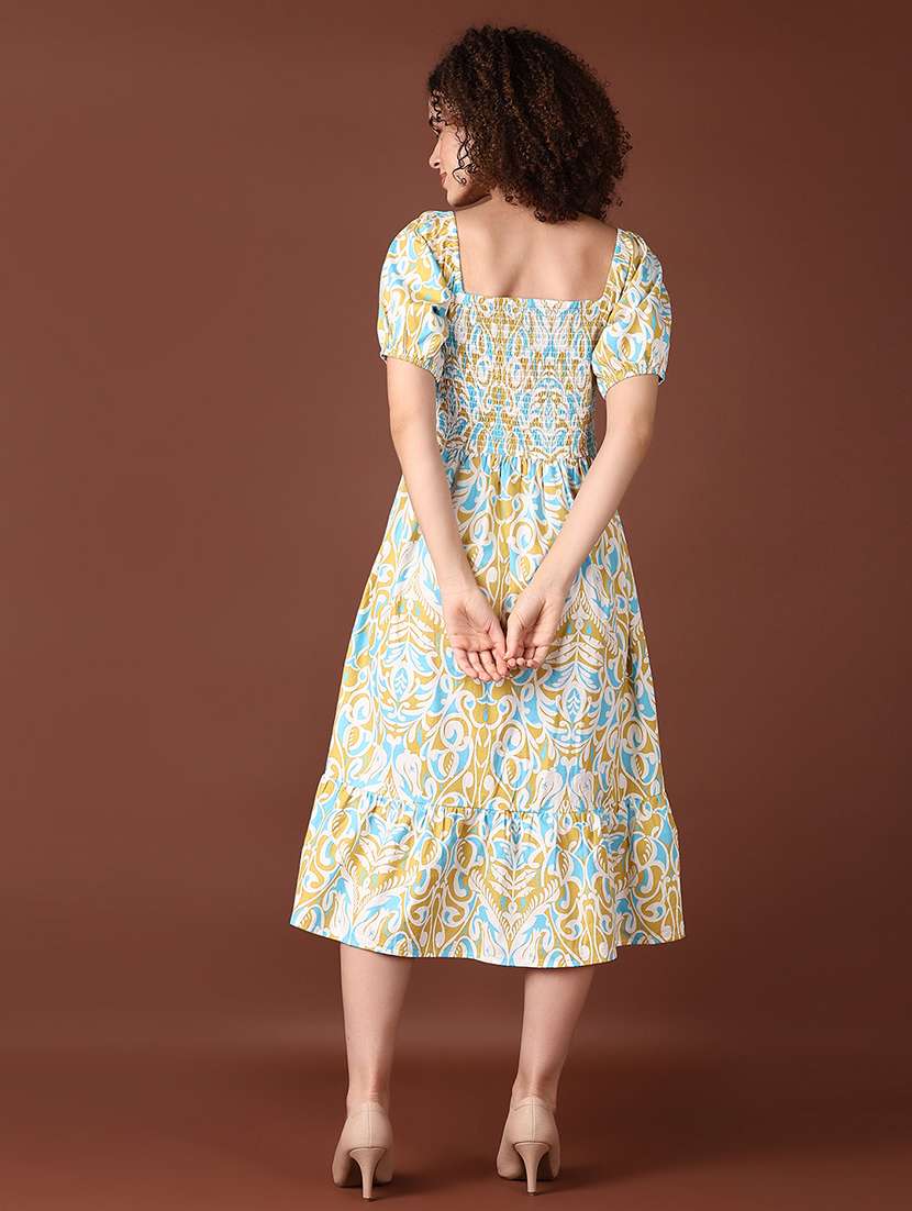 women blue printed short sleeve fit & flare dress - 21575584 -  Standard Image - 3