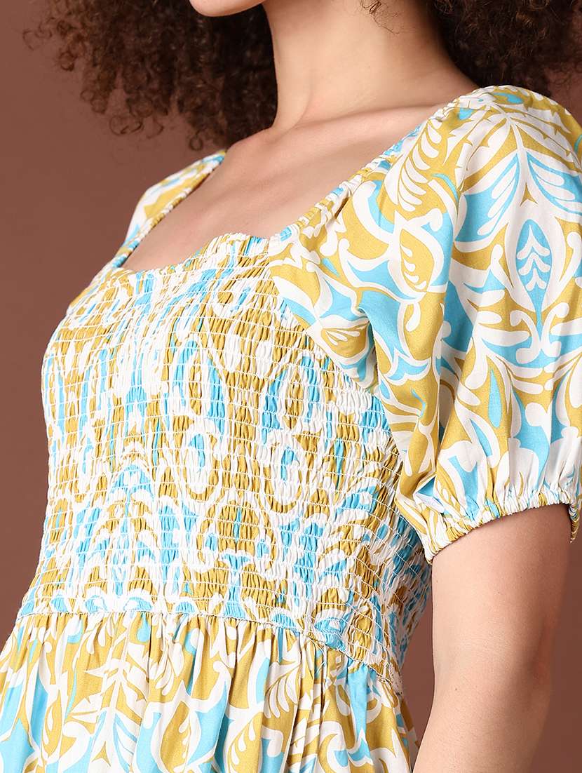 women blue printed short sleeve fit & flare dress - 21575584 -  Standard Image - 5