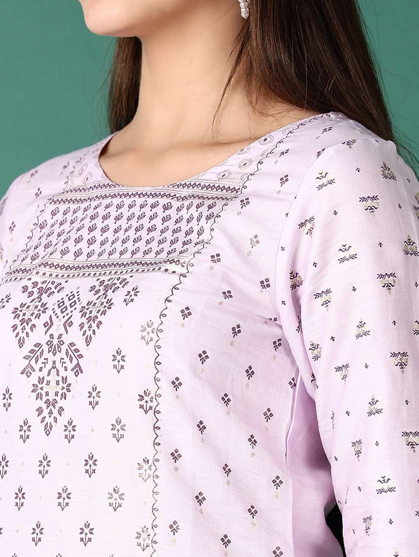women geometric three quarter sleeve straight kurta - 21575612 -  Standard Image - 5