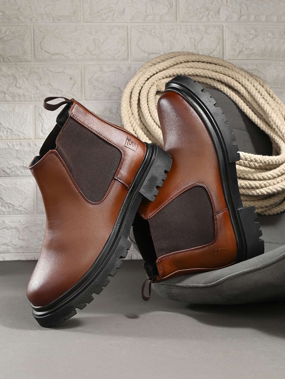 men brown slip on high tops boot