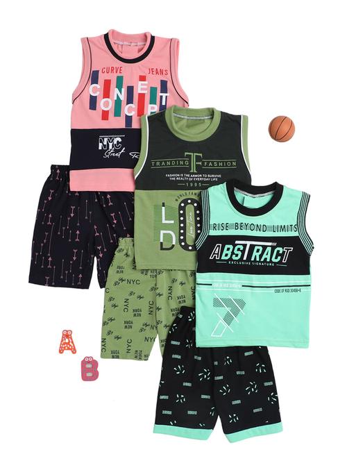 set of 3 printed round neck t-shirt & shorts set - 21575971 -  Standard Image - 0