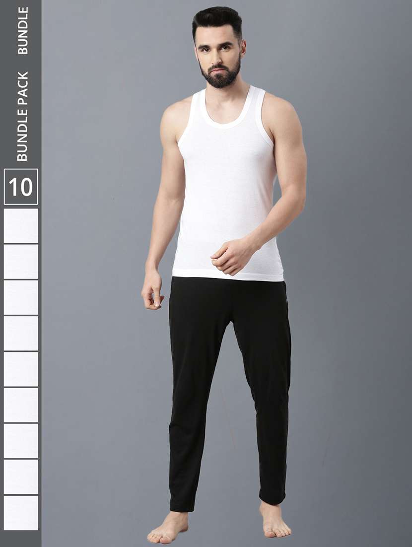 men pack of 10 white solid vest