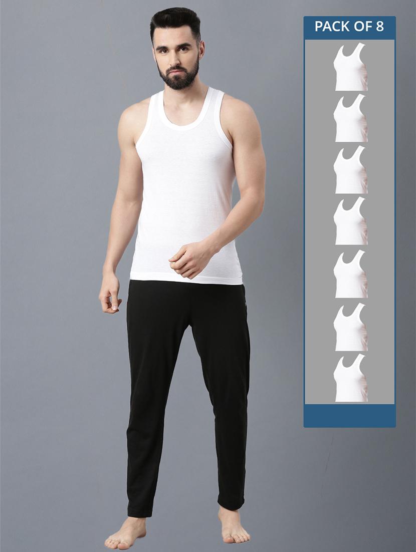 men pack of 8 white solid vest - 21576006 -  Zoom Image - 0
