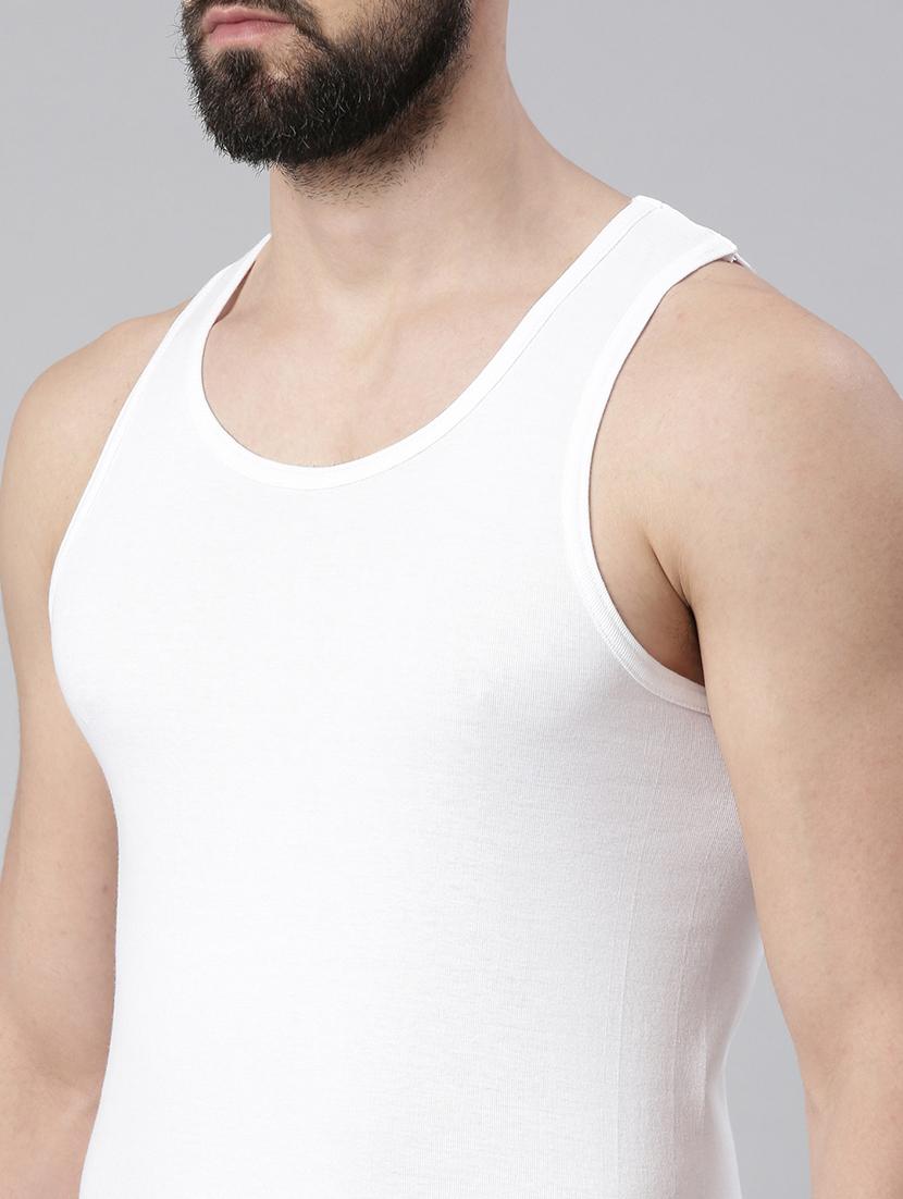 men pack of 8 white solid vest - 21576006 - Standard Image - 3