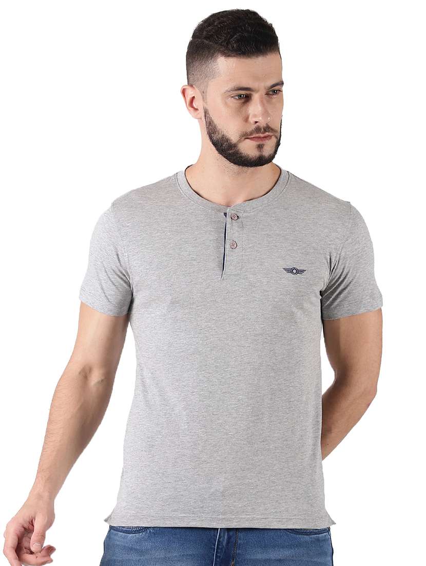 men solid henley neck short sleeves t-shirt - 21576164 -  Zoom Image - 0