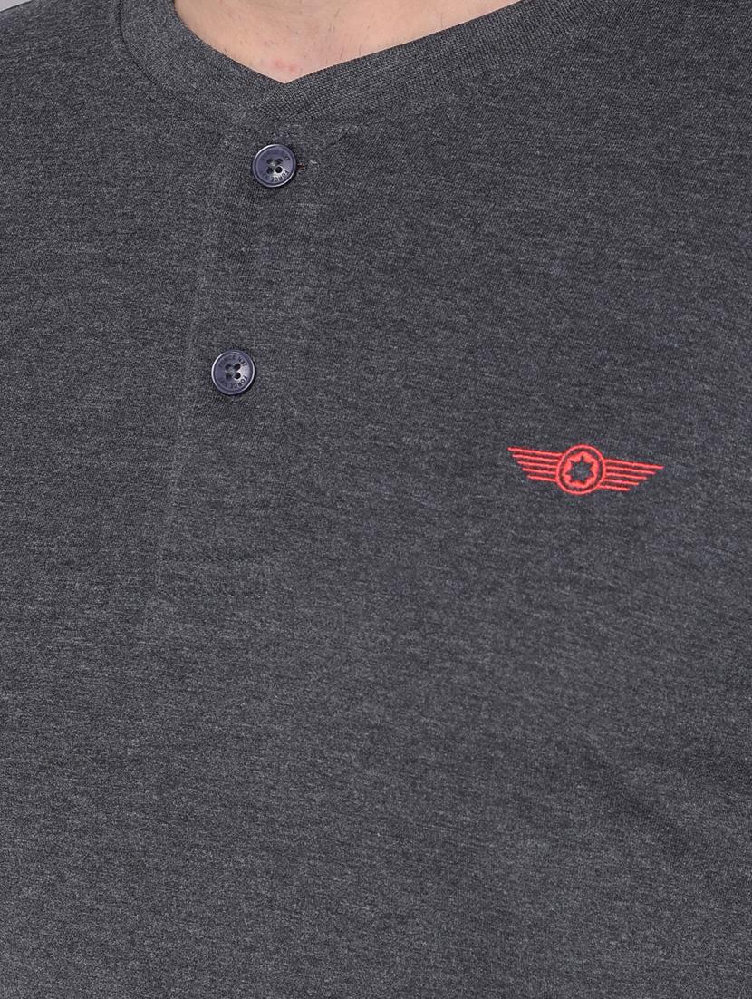 men solid henley neck short sleeves t-shirt - 21576165 - Standard Image - 3