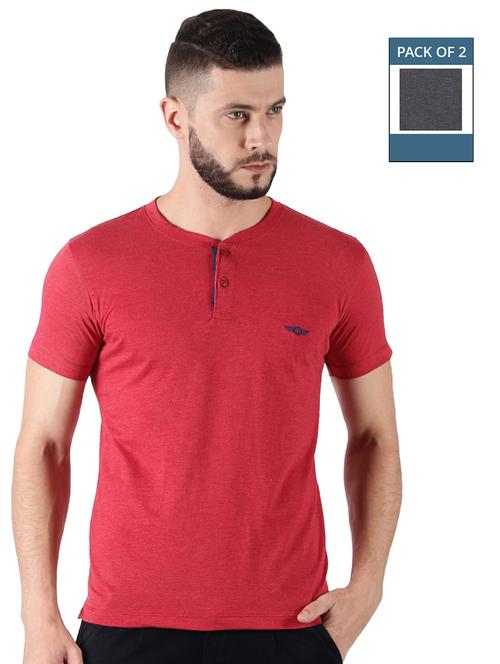 men pack of 2 solid henley neck short sleeves t-shirt - 21576168 - Standard Image - 0