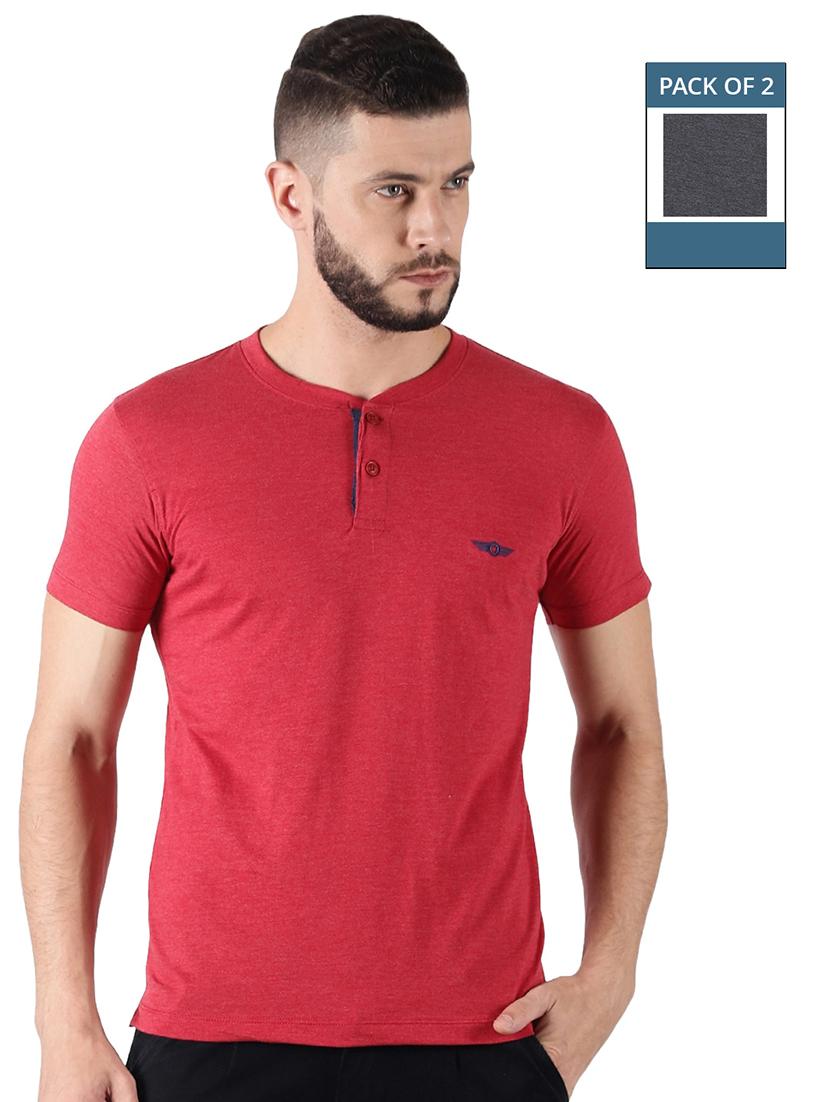 men pack of 2 solid henley neck short sleeves t-shirt - 21576168 -  Zoom Image - 0
