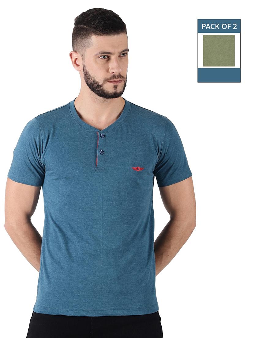 men pack of 2 solid henley neck short sleeves t-shirt - 21576169 -  Zoom Image - 0
