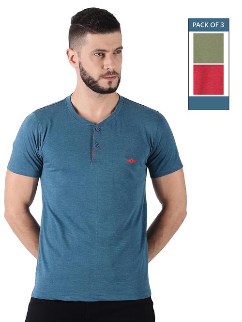 men pack of 3 solid henley neck short sleeves t-shirt - 21576173 -  Standard Image - 0