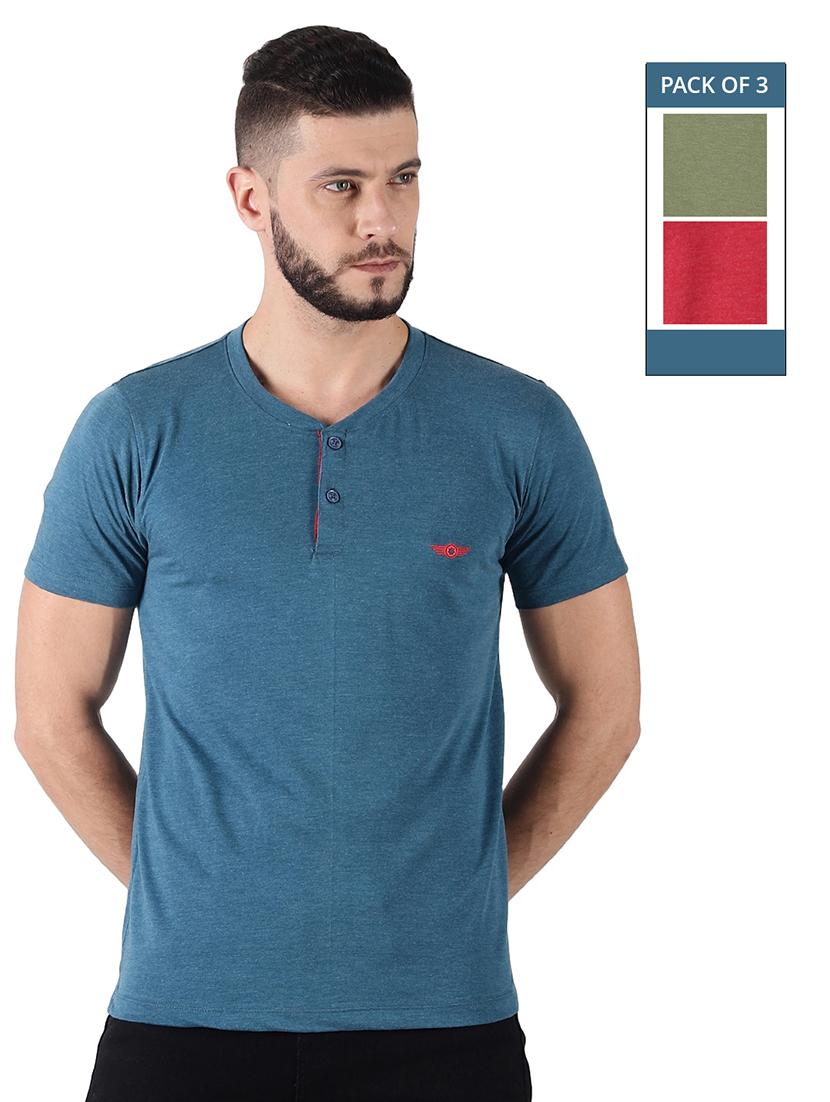 men pack of 3 solid henley neck short sleeves t-shirt - 21576173 -  Zoom Image - 0
