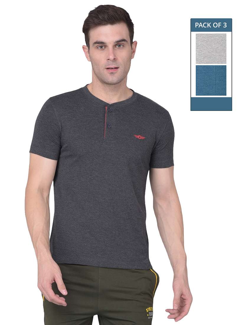 men pack of 3 solid henley neck short sleeves t-shirt
