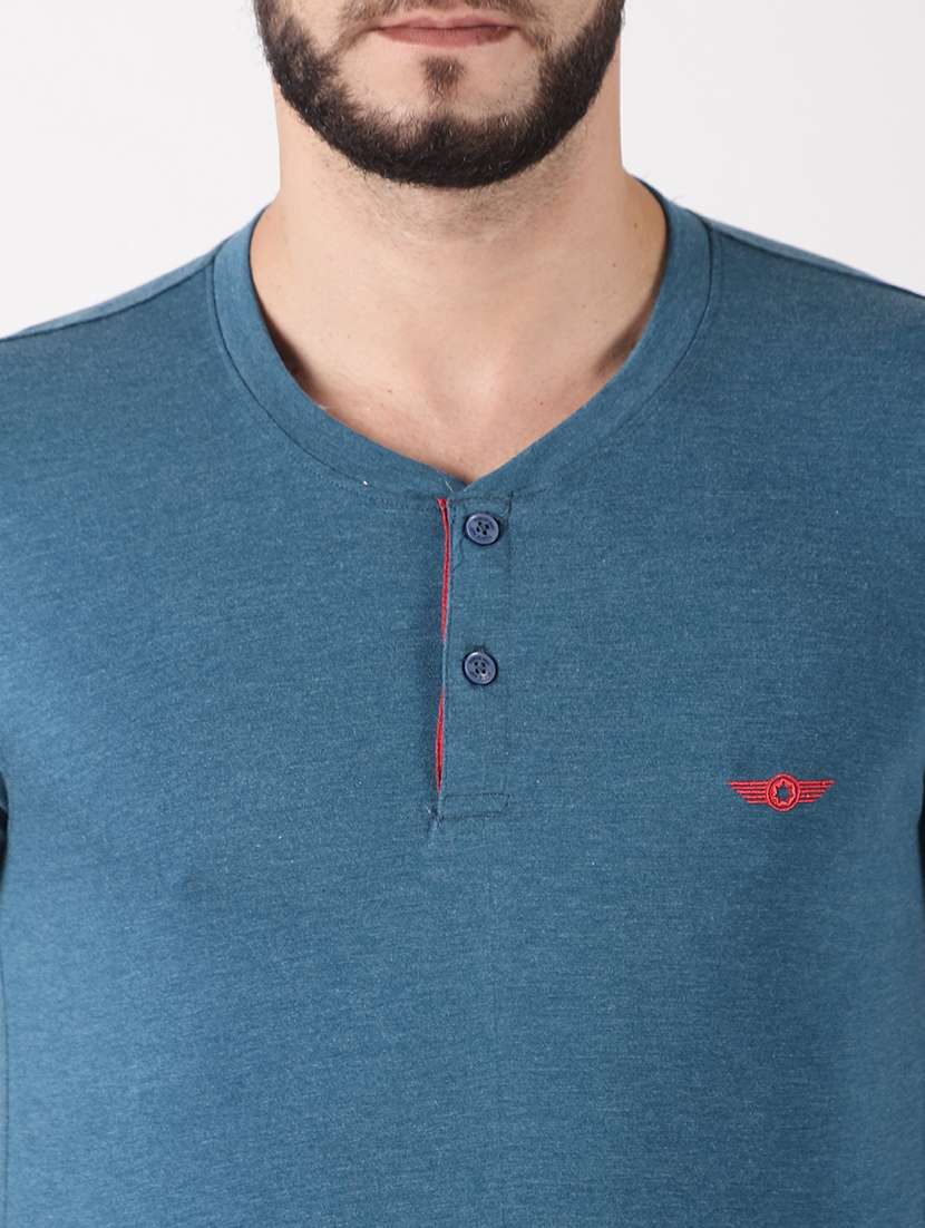 men pack of 3 solid henley neck short sleeves t-shirt - 21576174 -  Standard Image - 3
