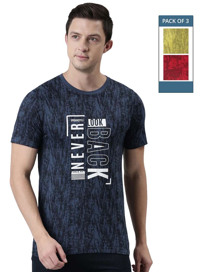 men pack of 3 round neck typographic short sleeves t-shirt