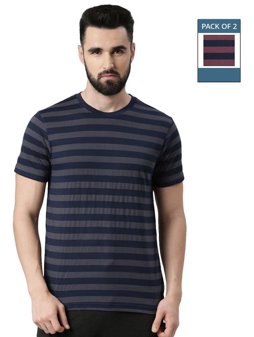 men pack of 2 round neck striped short sleeves t-shirt - 21576194 -  Standard Image - 0