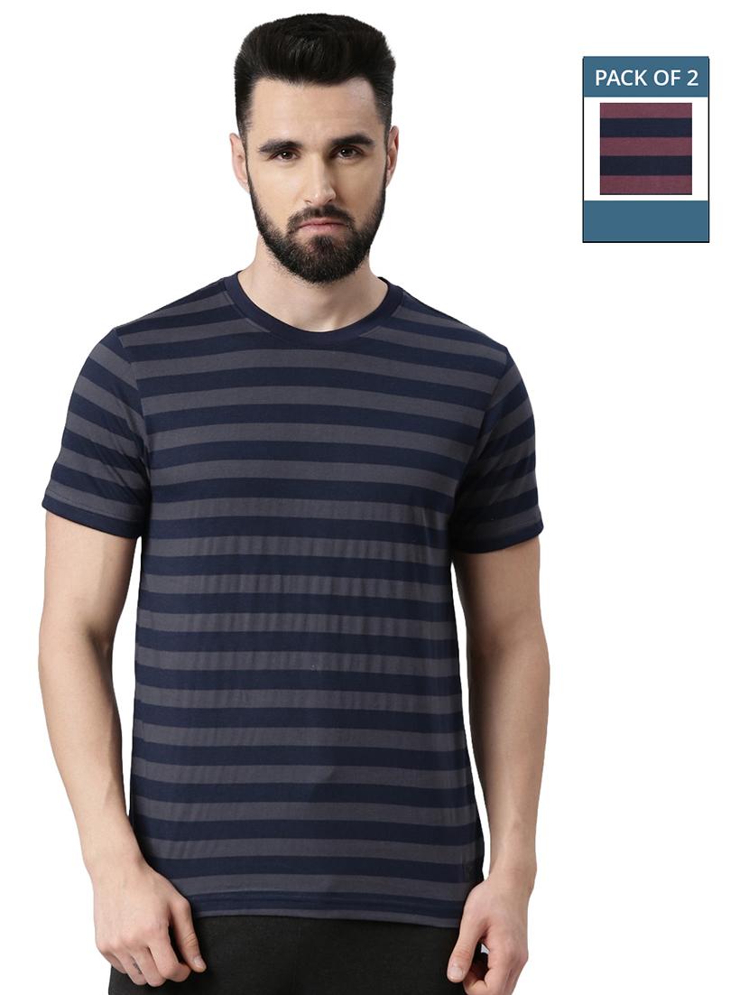 men pack of 2 round neck striped short sleeves t-shirt - 21576194 -  Zoom Image - 0