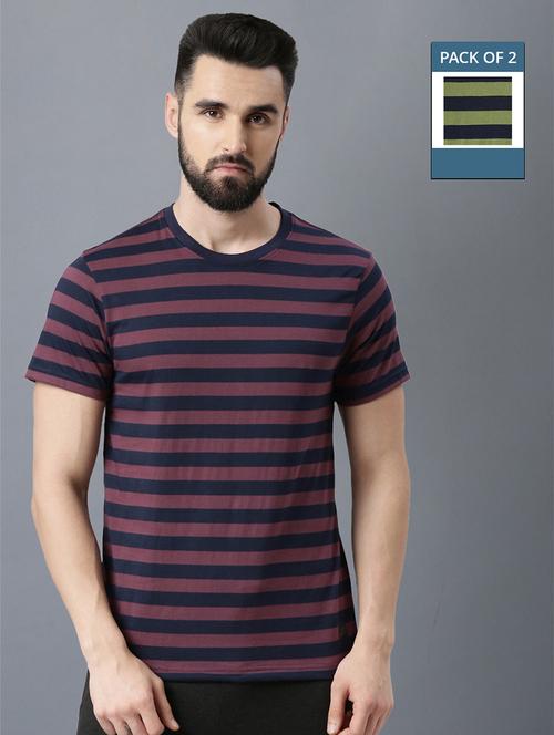 men pack of 2 round neck striped short sleeves t-shirt - 21576195 -  Standard Image - 0