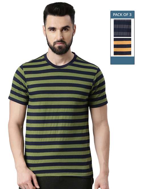 men pack of 3 round neck striped short sleeves t-shirt - 21576197 - Standard Image - 0