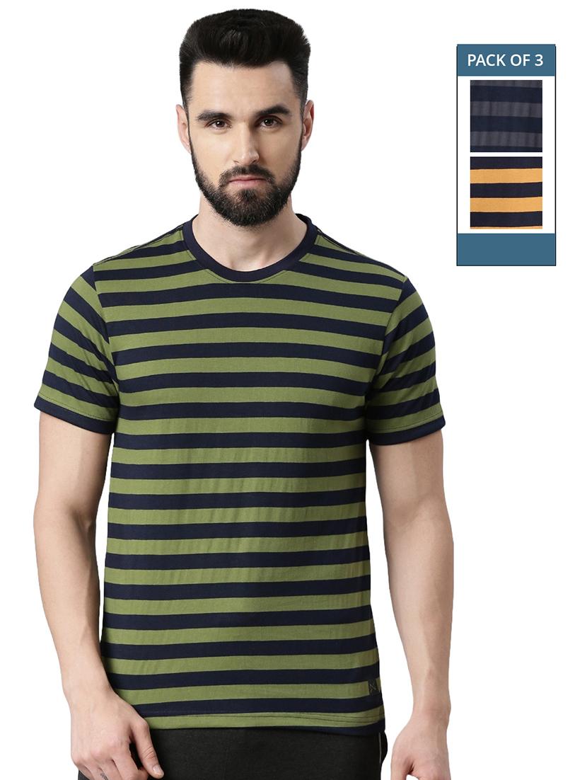 men pack of 3 round neck striped short sleeves t-shirt - 21576197 - Zoom Image - 0