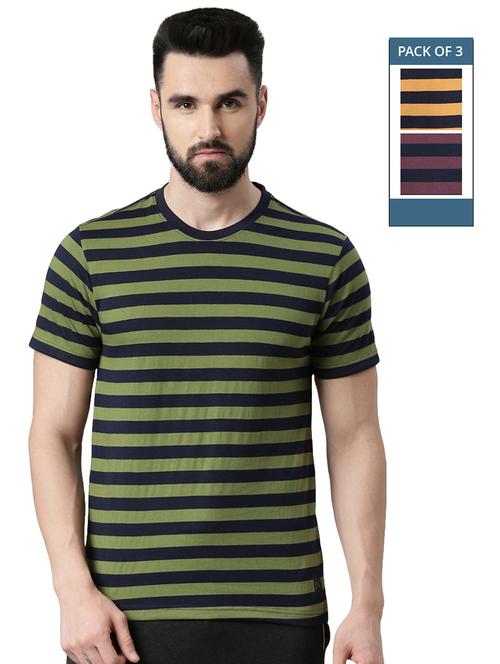 men pack of 3 round neck striped short sleeves t-shirt - 21576198 - Standard Image - 0