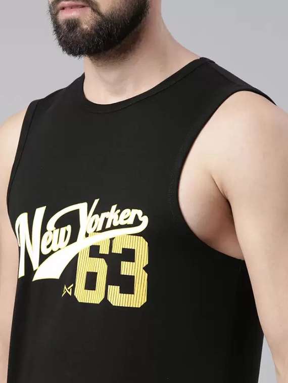 men black printed sleeveless vest - 21576200 -  Standard Image - 3