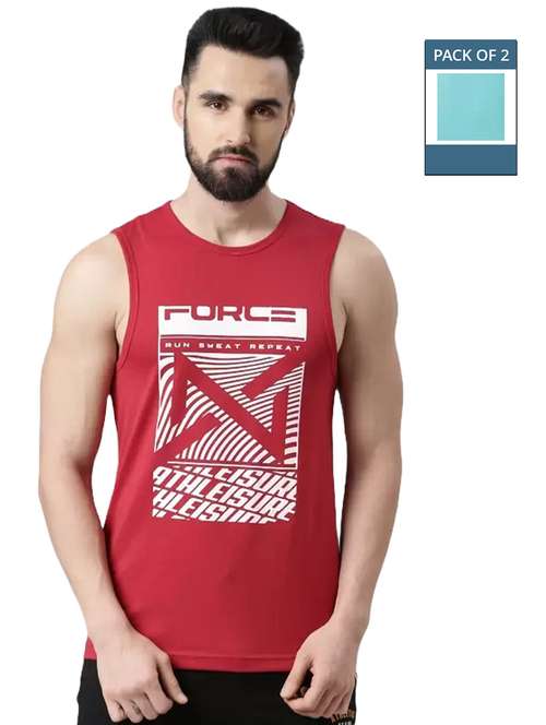 men pack of 2 printed round neck vests - 21576206 -  Standard Image - 0
