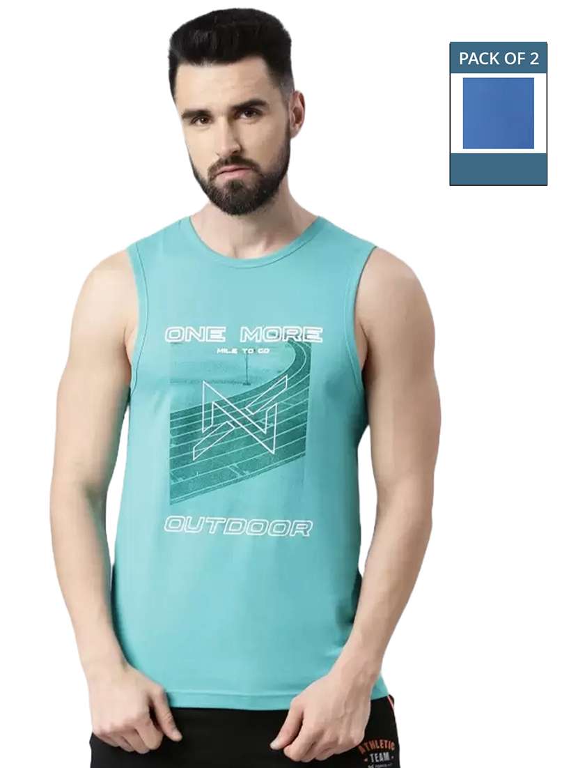 men pack of 2 printed round neck vests