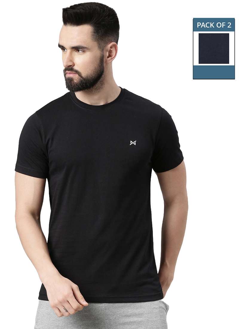 men solid pack of 2 short sleeve t-shirt