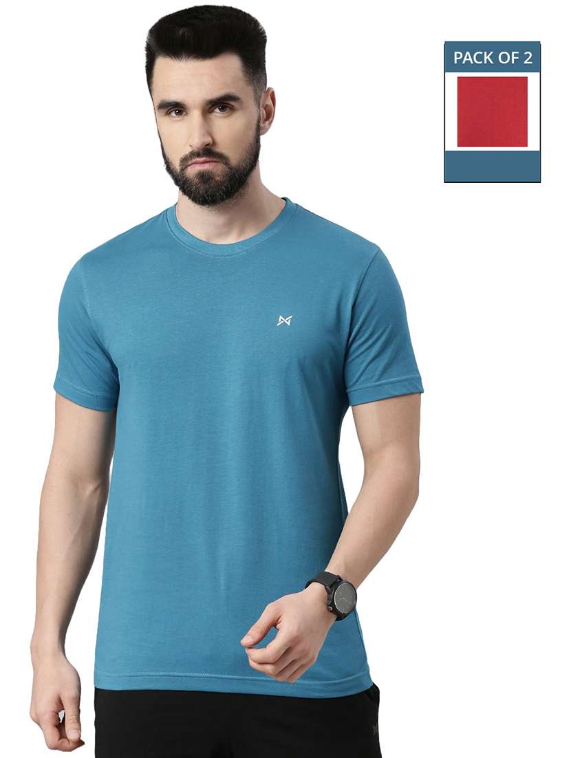 men solid pack of 2 short sleeve t-shirt